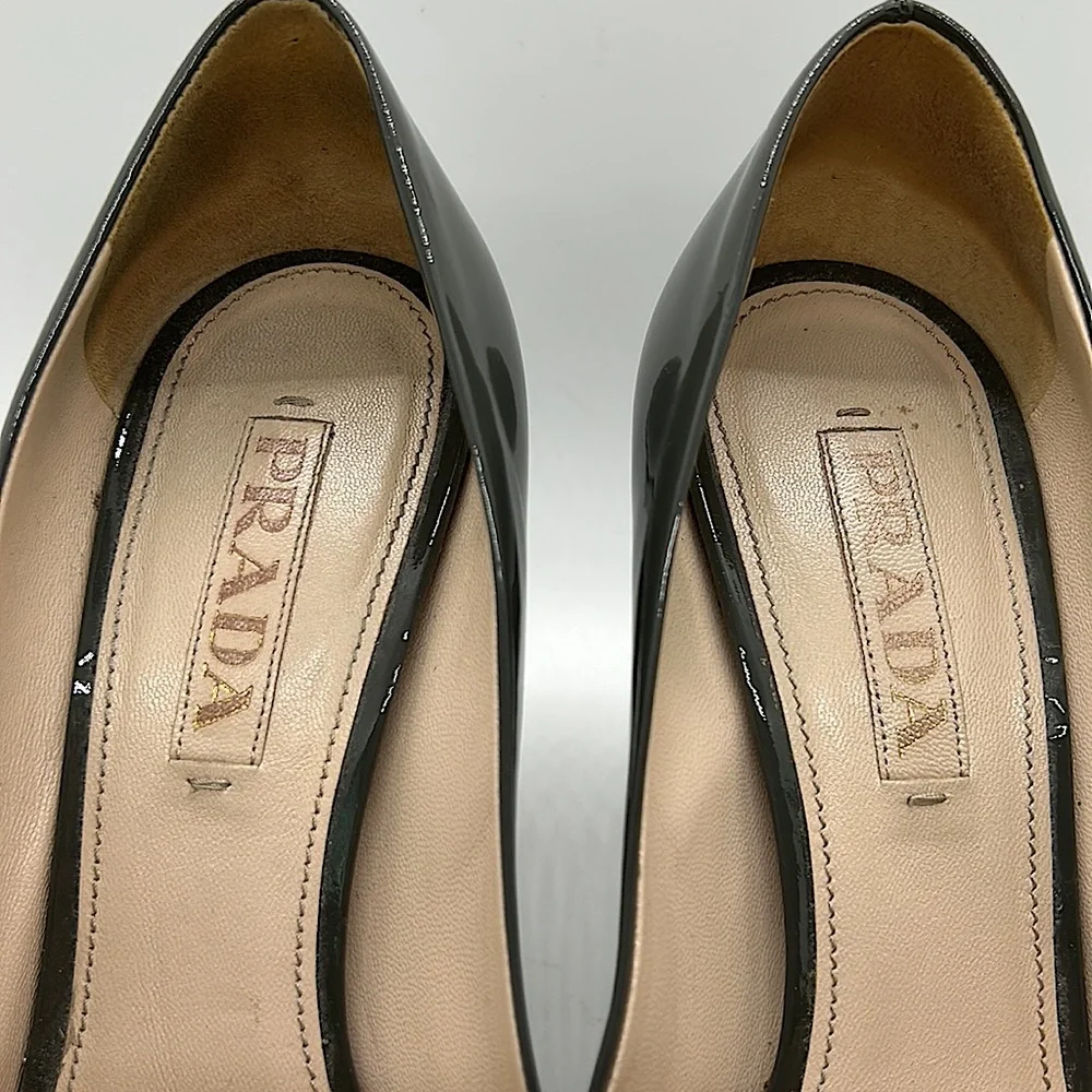 Prada Authenticated Black/Dark Gray Leather High Heels Shoes *Sz 37.5/US Sz 7.5* - Picture 8 of 11